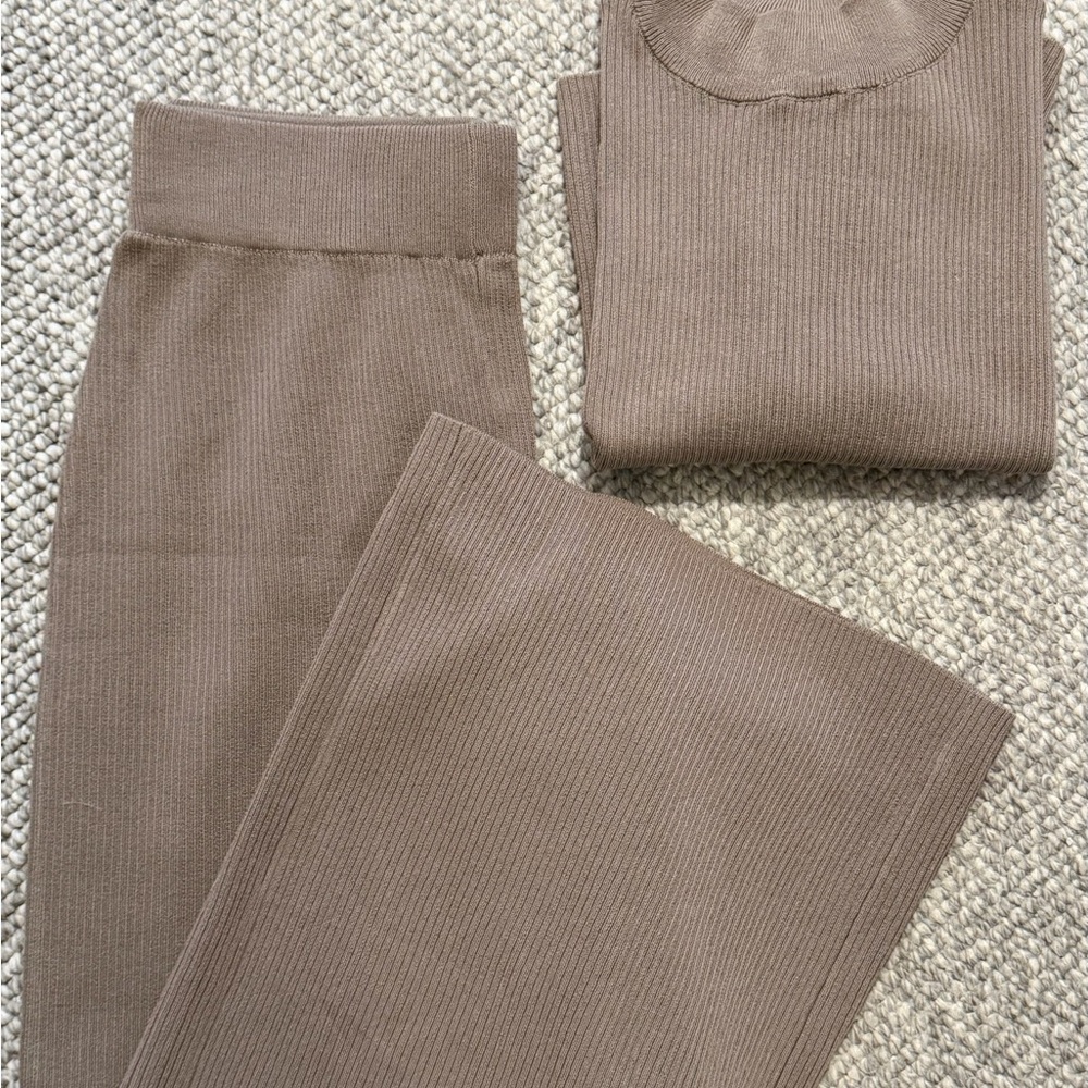 Brown Ribbed Knit Lounge Set from By Together